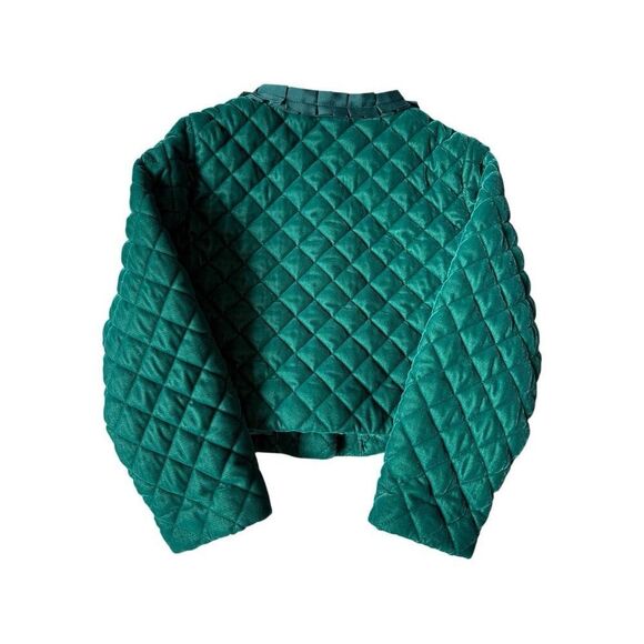 Janie and Jack Velvet Quilted Jacket 3T 4T Enchanted Forest Green Button Front - Picture 4 of 8